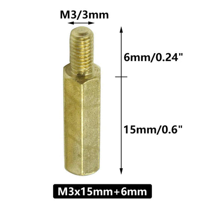 Hxchen M3 x 15mm + 6mm Male to Female Thread Brass Hexagon Hex Standoff Spacer Pillars - (20 Pcs)